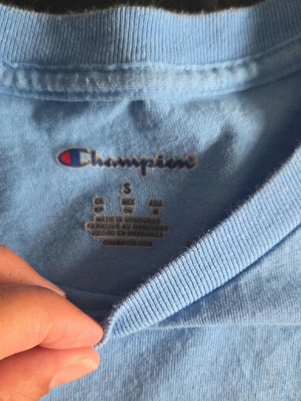 Champion Light Blue Ole Miss Football T-Shirt with Red White Logo - Picture 2 of 5